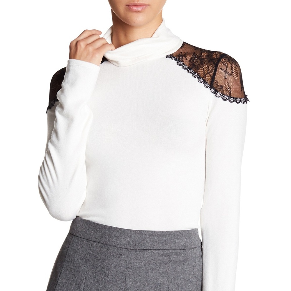 alice+olivia Krystalle Lace Shoulder Turtleneck M